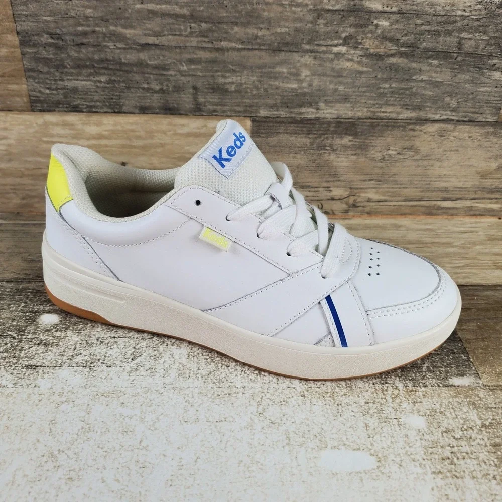 Keds The Court Womens Shoes Sz 6 White Multi Leather Lace Up Pickleball Sneakers